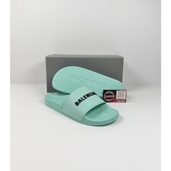 Size 11 - Balenciaga Mint Rubber Pool Sandals NEW!